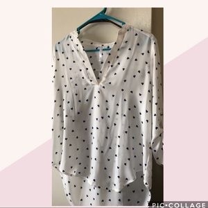 White blouse with navy blue hearts